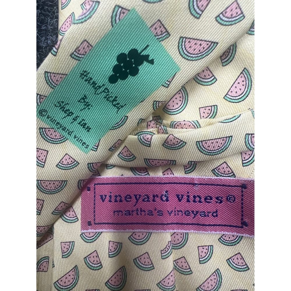 Vineyard Vines Tie Men OS Yellow Watermelon Silk Print Preppy Coastal Novelty